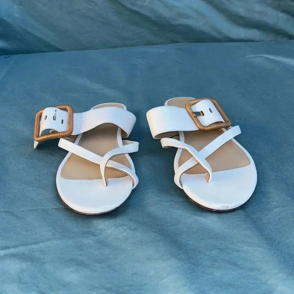 GUC- Veronica Beard Salva White Leather Buckle Flat Sandal Size 5 *defect* women - Picture 8 of 8